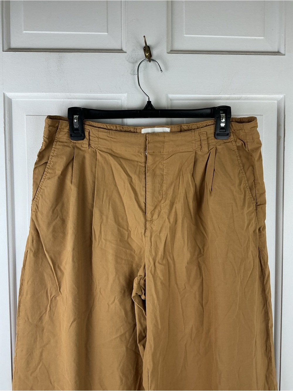 Anthropologie Wide Leg Trousers Low Rise 10.5" Size 6 Tall Tan Wheat - Picture 3 of 9